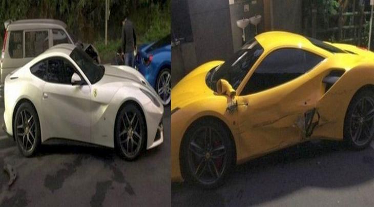 dva od tri o&scaron;tećena Ferari automobila