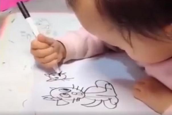 beba od 10 meseci crta profesionalno mačku FOTO :Printscreen facebook video