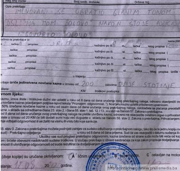 POLICIJSKA KAZNA olovo